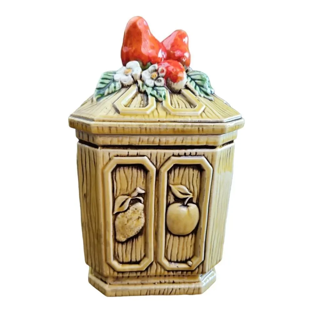 Vintage MCM Ceramic Strawberry Large Ceramic Canister